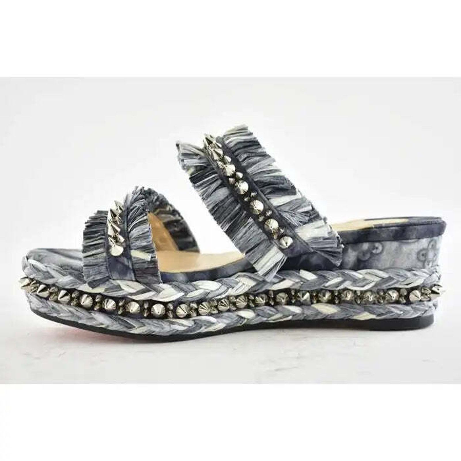 Christian Louboutin Voltinoudou 60 Blue Denim Wedge Slide Mule Sandal Heel 36 Size US 6 / IT 36 - 9 Thumbnail