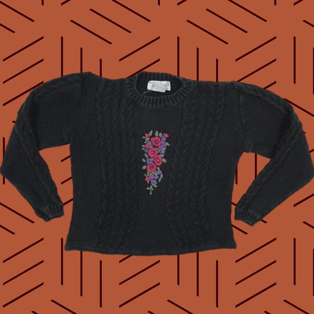 Vintage VINTAGE Deans of Scotland Sweater Women S / Medium Crop Floral Embroidered Knit Boho 90s Size M / US 6-8 / IT 42-44 - 1 Thumbnail
