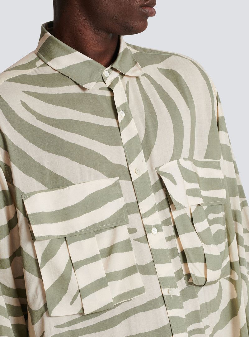 Balmain o1y0426 Patterned Shirt in Military Green/White Size US M / EU 48-50 / 2 - 2 Thumbnail