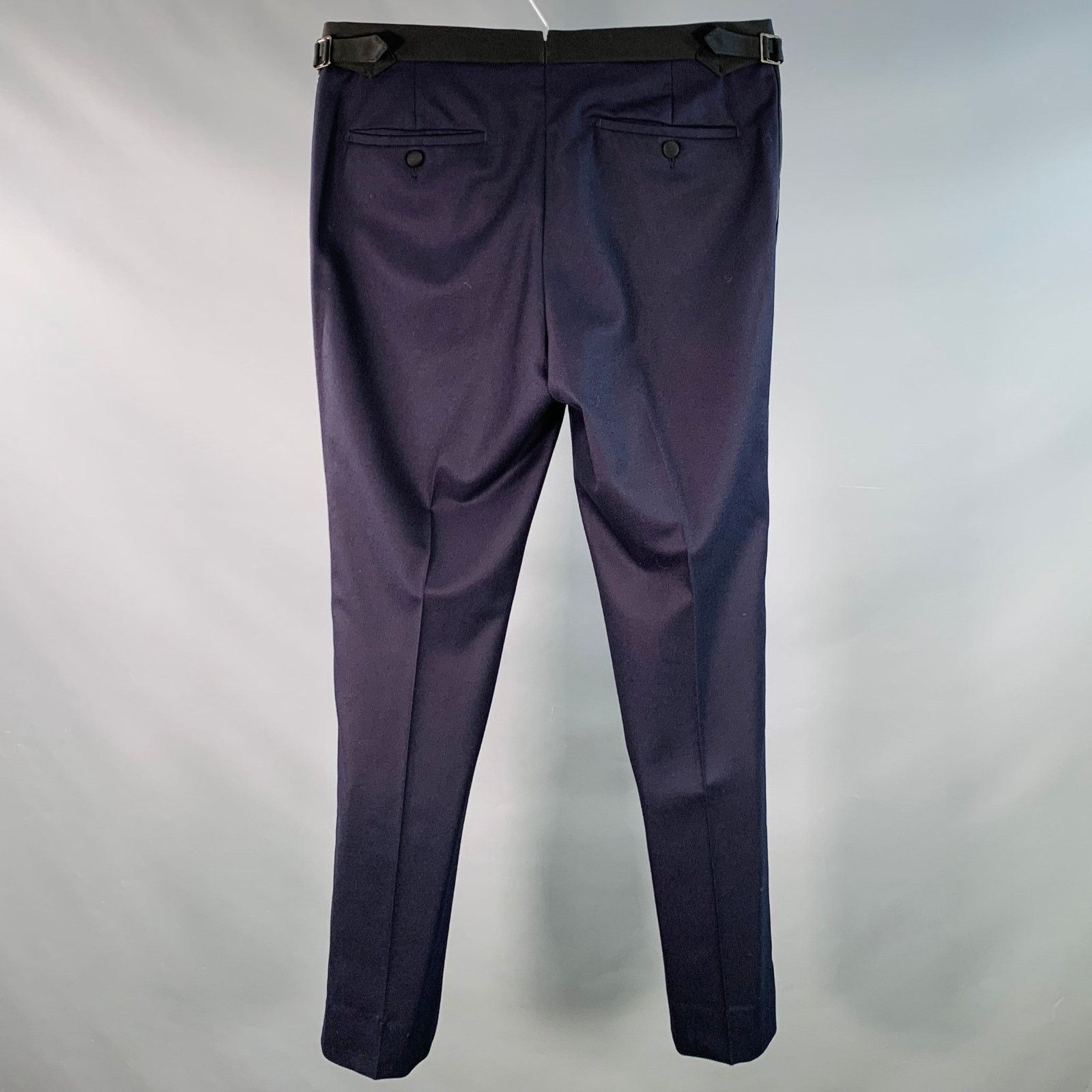 Hadleigh's Navy Black Two Toned Wool Side Tabs Tapered Dress Pants Size US 30 / EU 46 - 2 Thumbnail