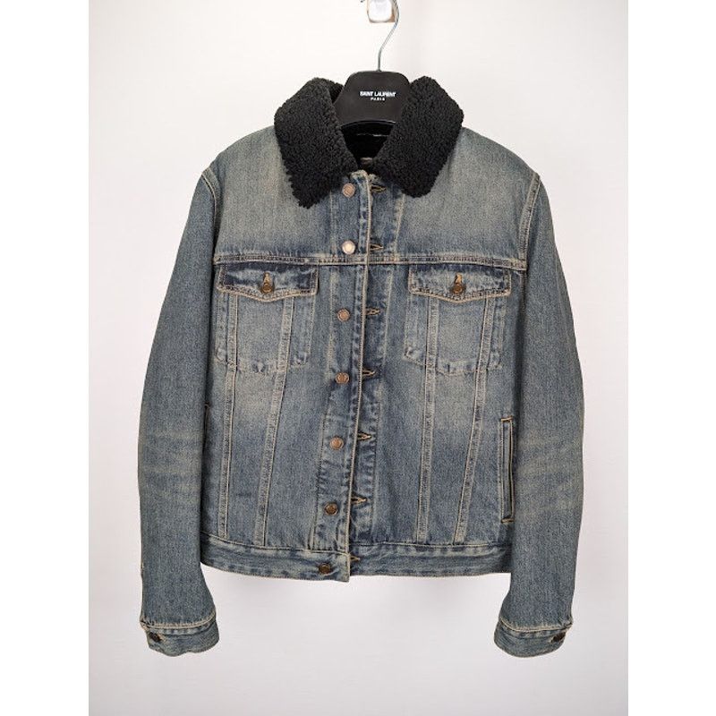 Saint Laurent Paris o1rshd1 Q:2 / Shearling Denim Jacket in Light Blue Size US XL / EU 56 / 4 - 1 Thumbnail