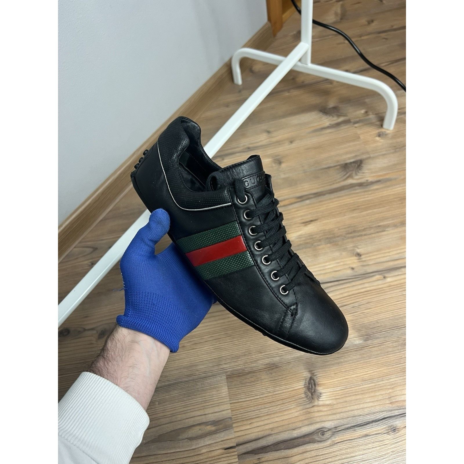 Gucci Gucci Driver Lace Up Men`s Black Leather Sneakers Size 8.5 Size US 8.5 / EU 41-42 - 3 Thumbnail