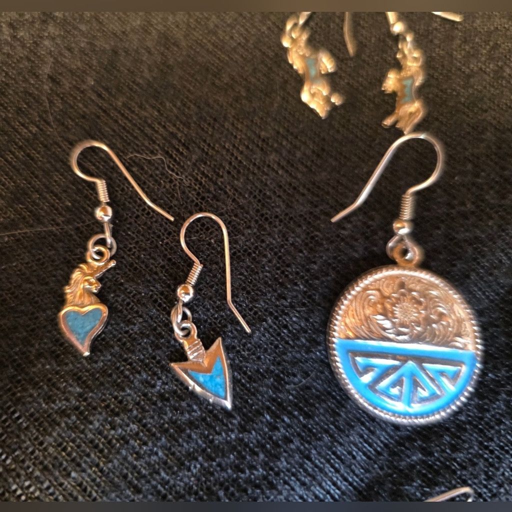 The Unbranded Brand Vintage Western Silver And Blue Earrings Size ONE SIZE - 5 Thumbnail