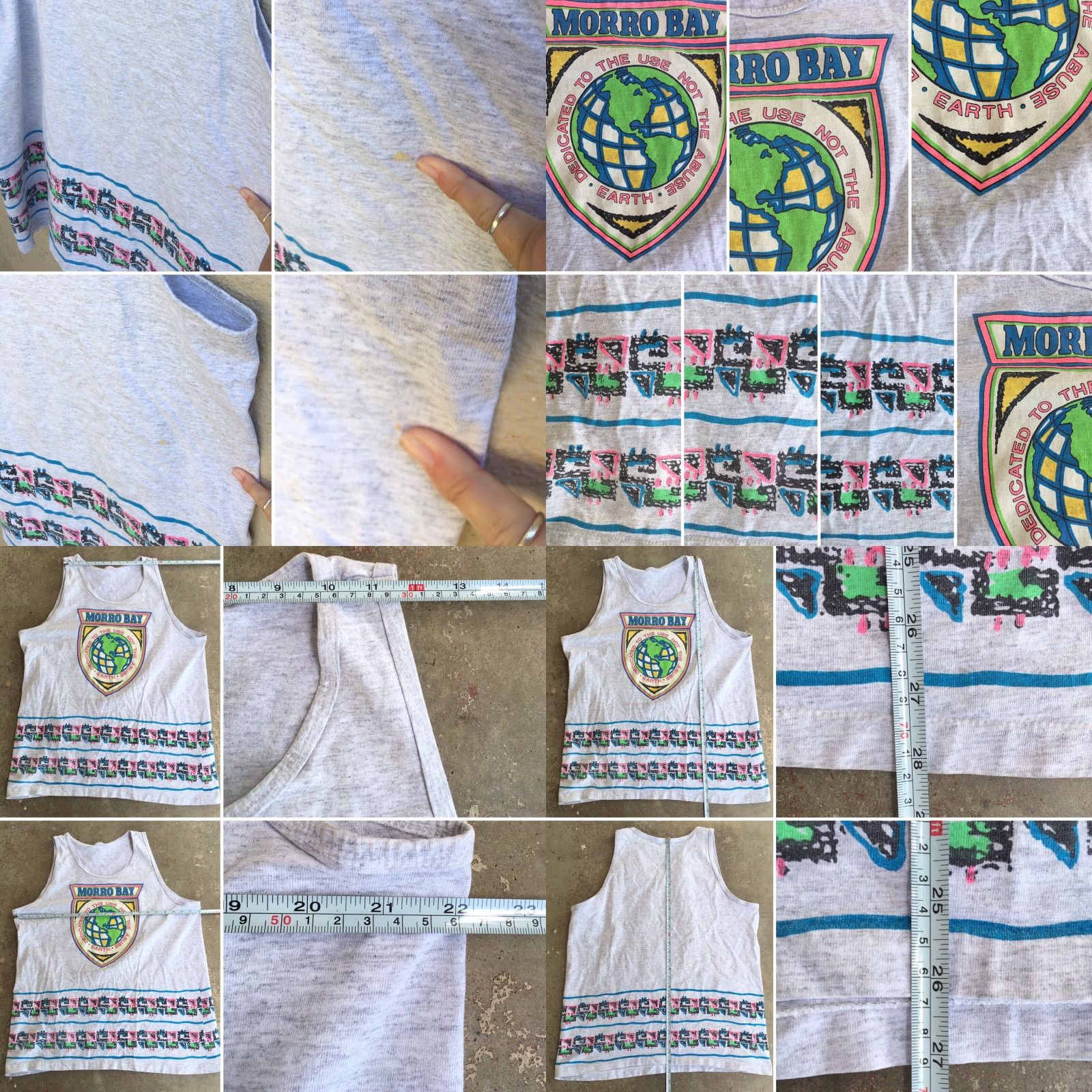 Vintage VINTAGE Morro Bay Earth Neon Graphic Tank Top 80s 90s 1980s Geometric Front Back Mens L/XL Gray Sleeveless Shirt Tank Top Size US L / EU 52-54 / 3 - 8 Thumbnail