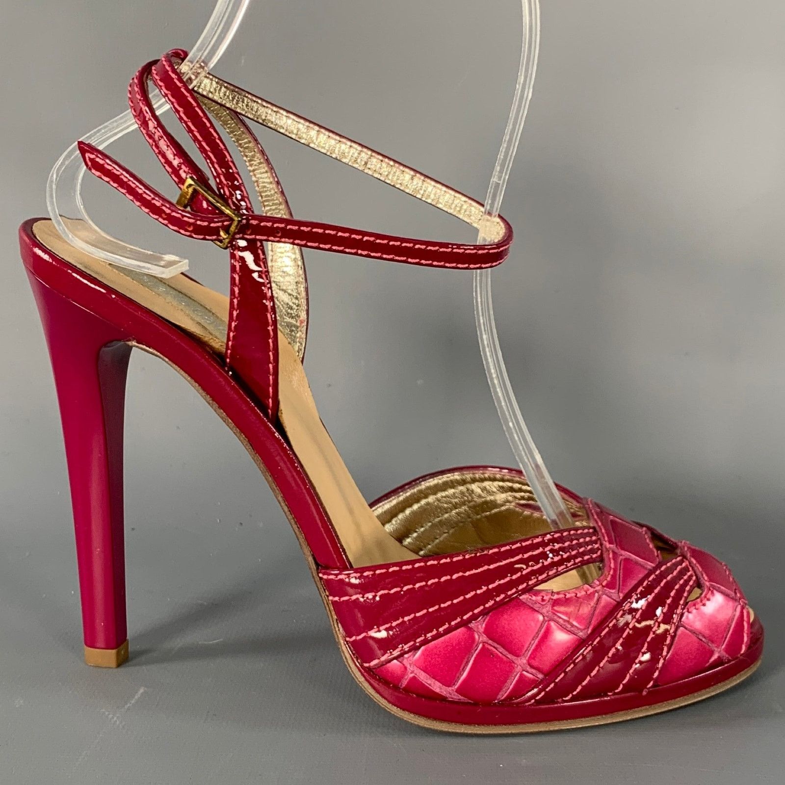 Roberto Cavalli Size 6 Pink Mixed Materials Patent Leather Platform Sandals Size US 6 / IT 36 - 2 Thumbnail