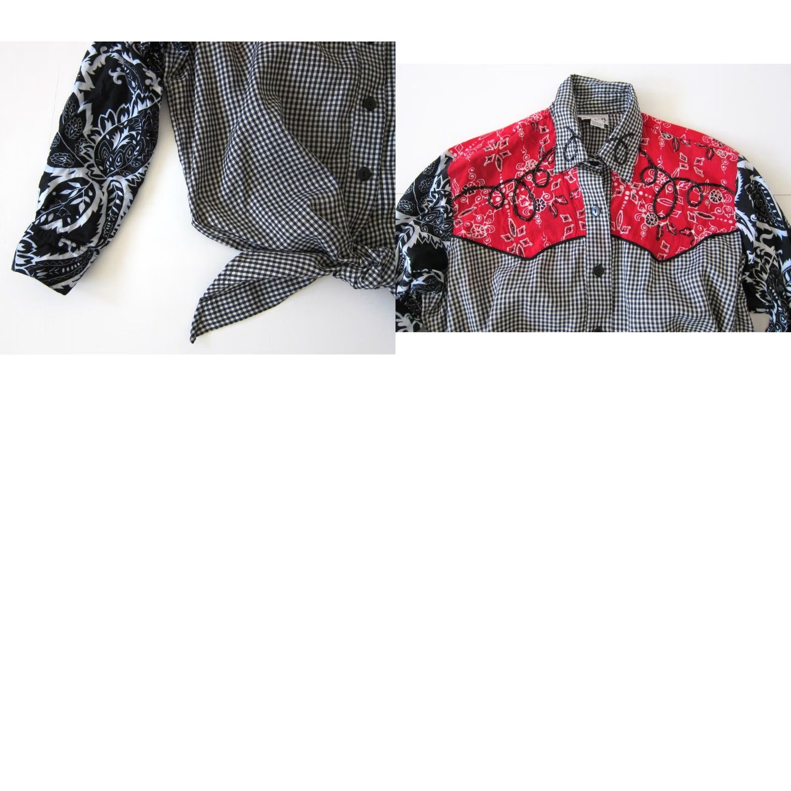 Vintage Surya Blouse Shirt Womens Medium Black Plaid Paisley Button Down Western Beaded Vintage Size M / US 6-8 / IT 42-44 - 8 Thumbnail