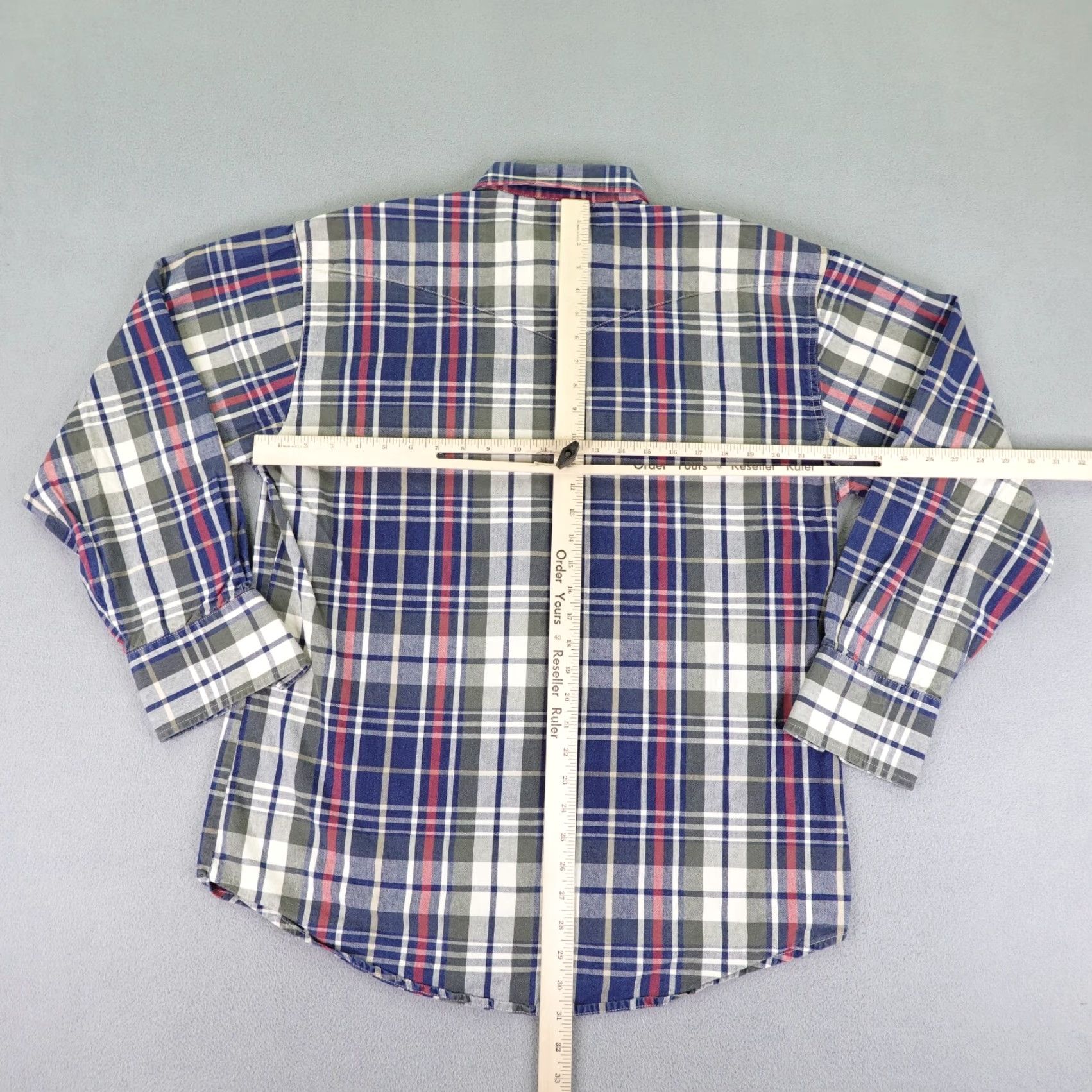 Wrangler VINTAGE Wrangler Men's Shirt XL Blue White Red Plaid Western Western Cowboy Outdoor Casual Workwear Button-Up Twill Size US XL / EU 56 / 4 - 5 Thumbnail