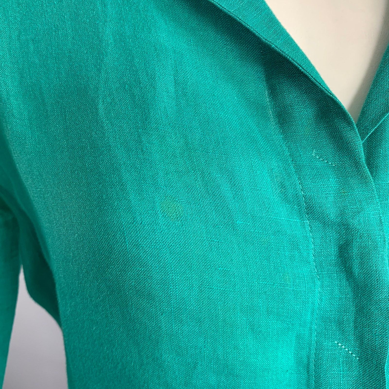 Giorgio Armani GIORGIO ARMANI Size 8 Teal Linen 3/4 Sleeves Shirt Size M / US 6-8 / IT 42-44 - 5 Thumbnail
