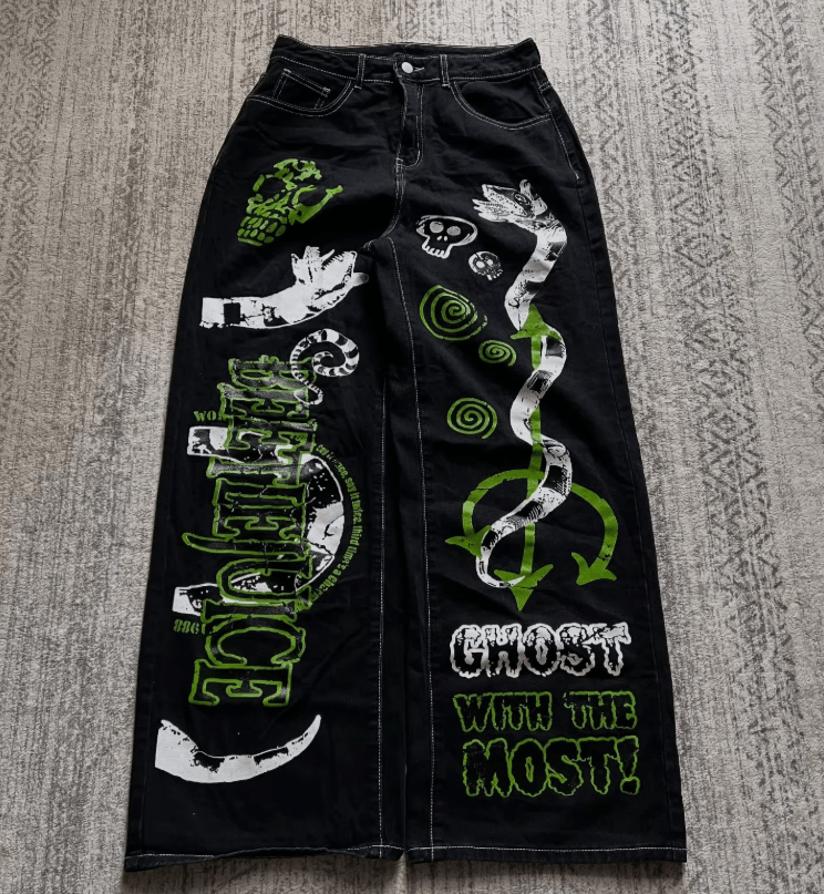 Japanese Brand Graphic Denim Jeans Black Size US 34 / EU 50 - 7 Thumbnail