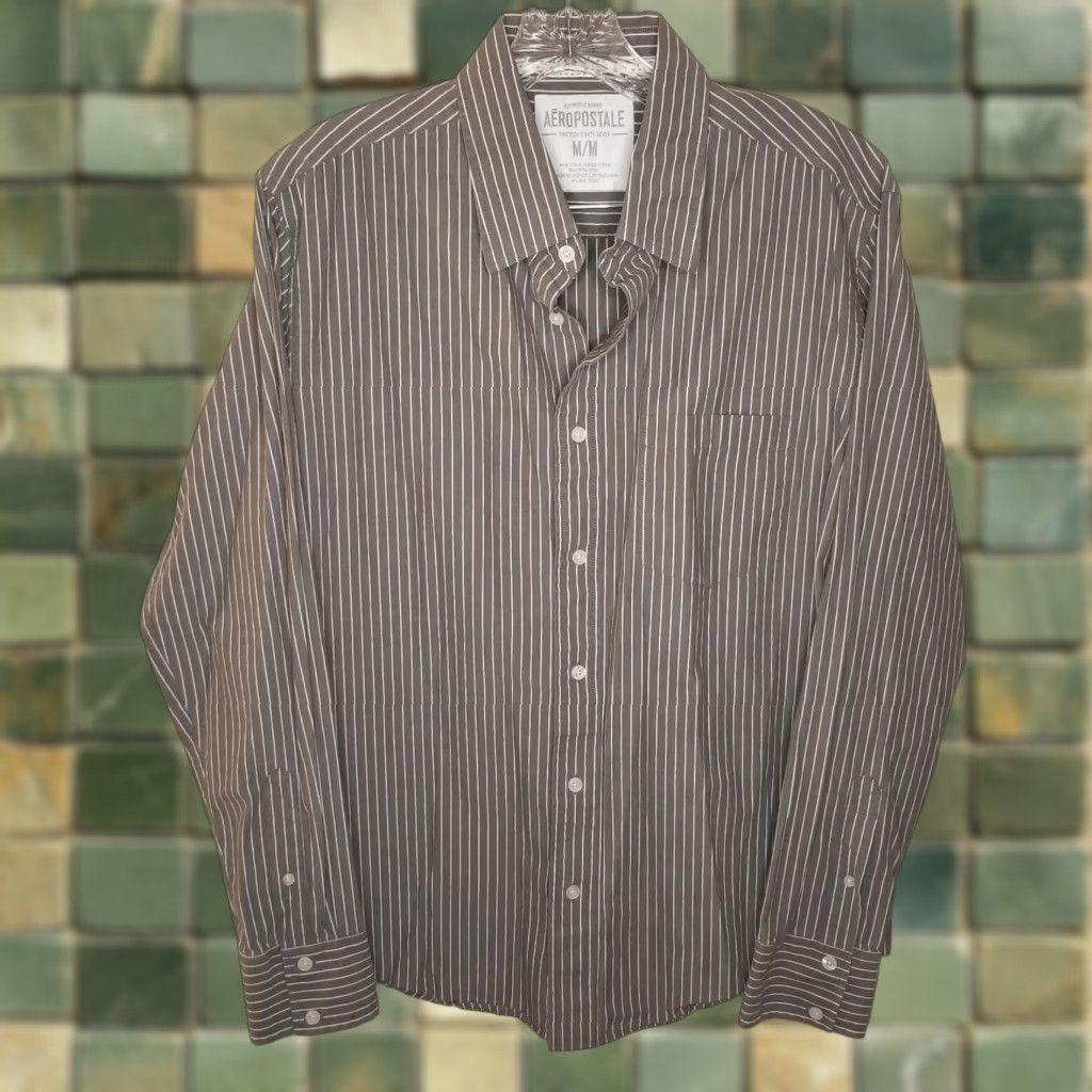 Vintage AEROPOSTALE Shirt Mens Gray Striped Long Sleeve Button-Up Size Medium Size US M / EU 48-50 / 2 - 1 Thumbnail