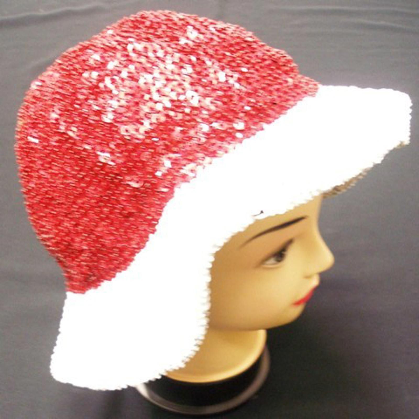 Designer Sequin Flipper Hat Red w/Whiter Brim Size ONE SIZE - 1 Preview