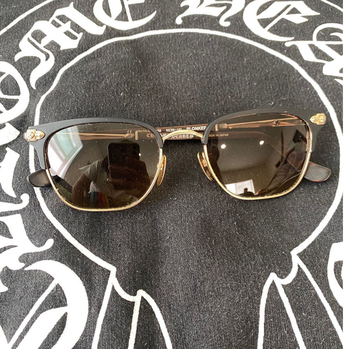 image of Chrome Hearts Plonker Japan Silver Gold Sunglasses 52 20-142 in Black, Men's