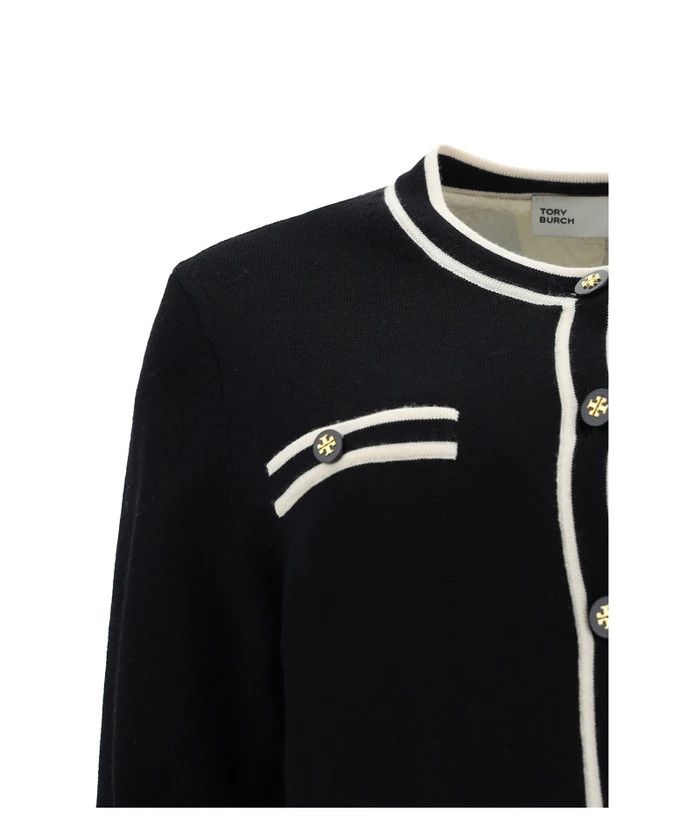 Tory Burch o1s22i1n1024 Kendra Merino Wool Cardigan in Black Size M / US 6-8 / IT 42-44 - 3 Thumbnail