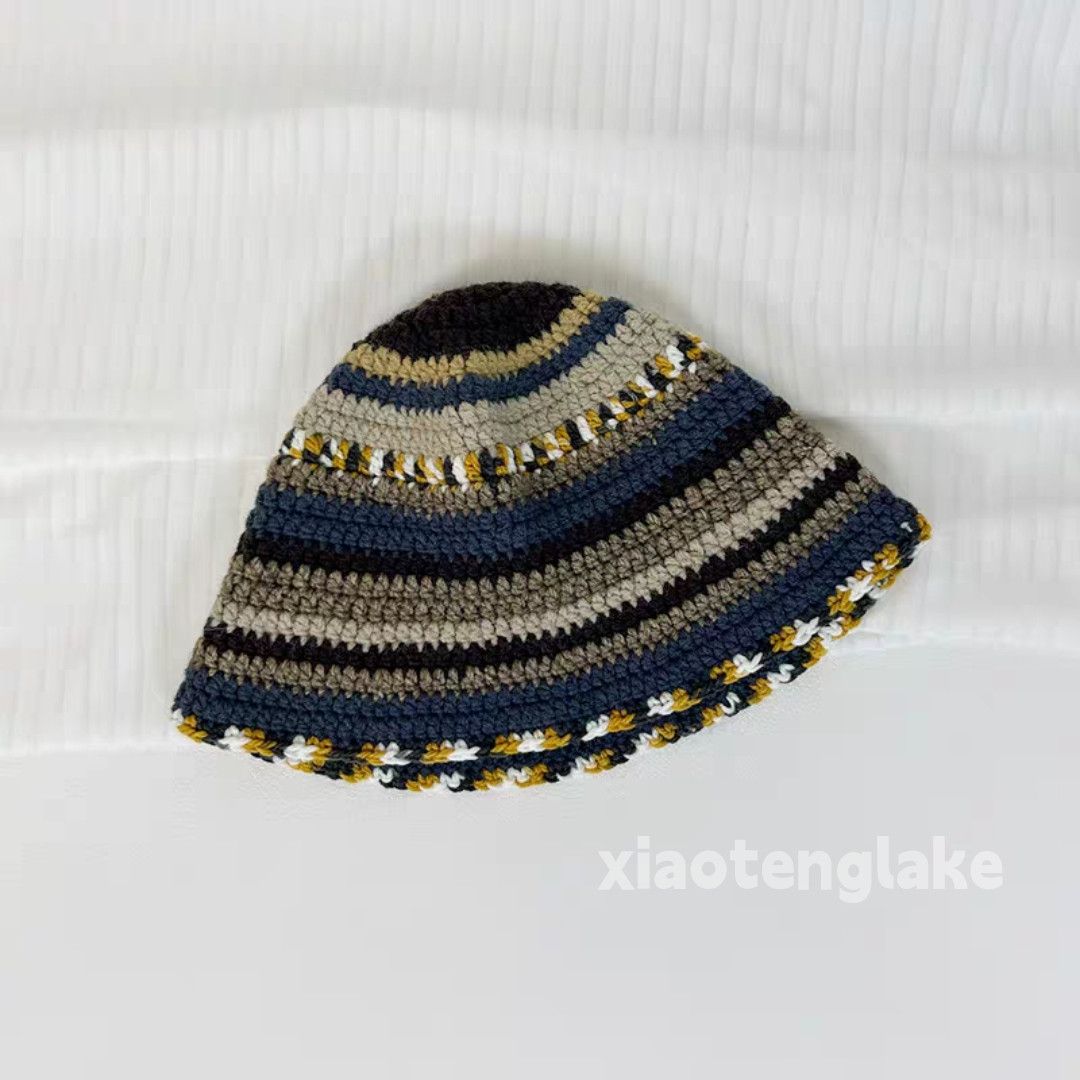 Vintage Unisex outdoor striped pattern festival bucket knit hat Size ONE SIZE - 1 Preview