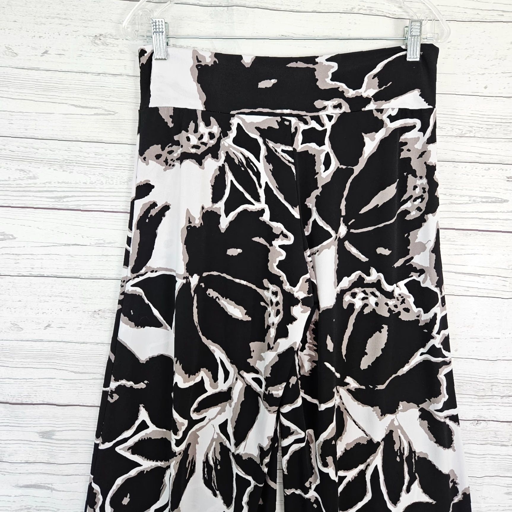 Vintage Clara Sun Woo Womens Wide Leg Pants Large Black Pull On Mid Rise Flat Front Floral Pattern Size 36" / US 14 / IT 50 - 4 Thumbnail