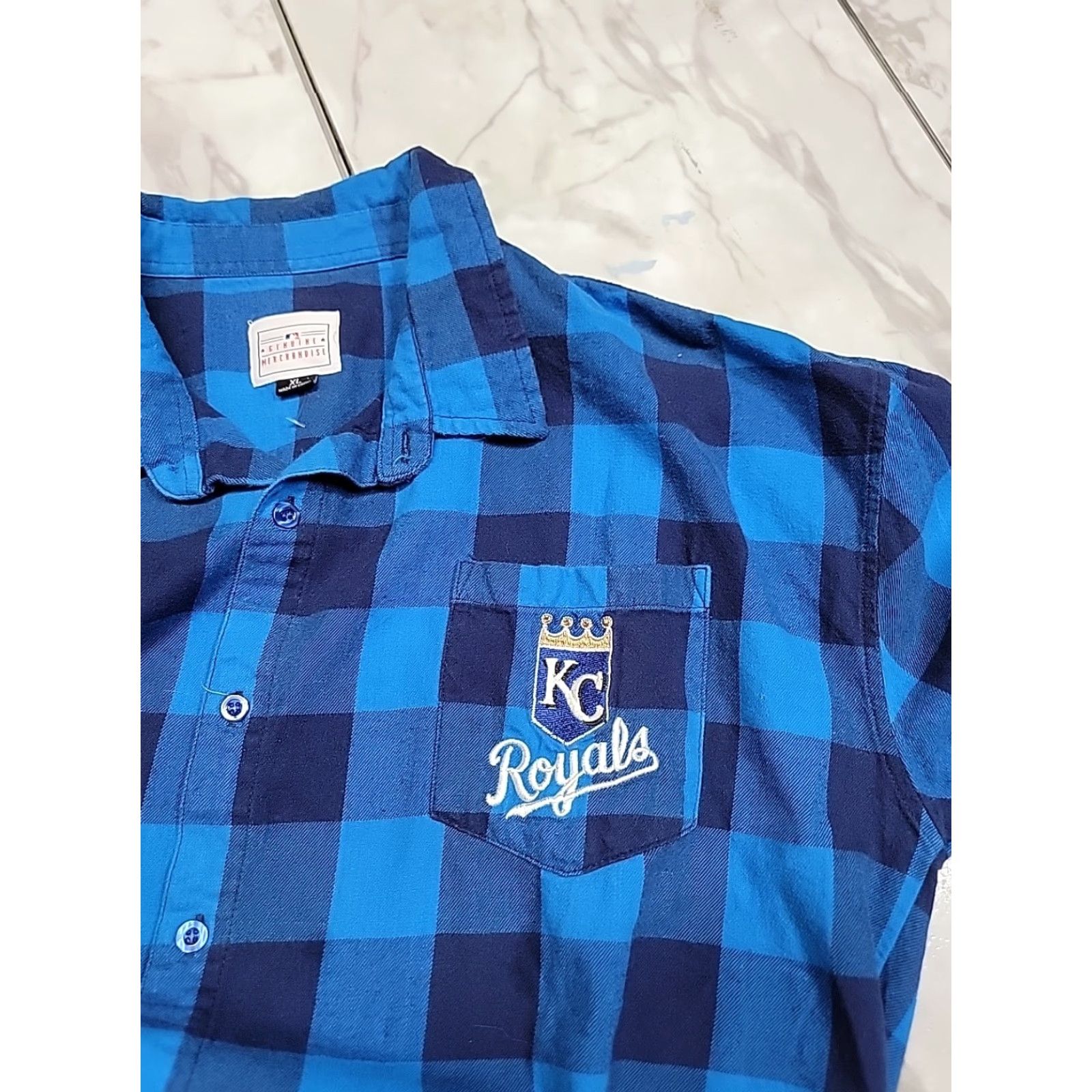 Vintage Kansas City Royals Blue Buffalo Check Men's Flannel Shirt
