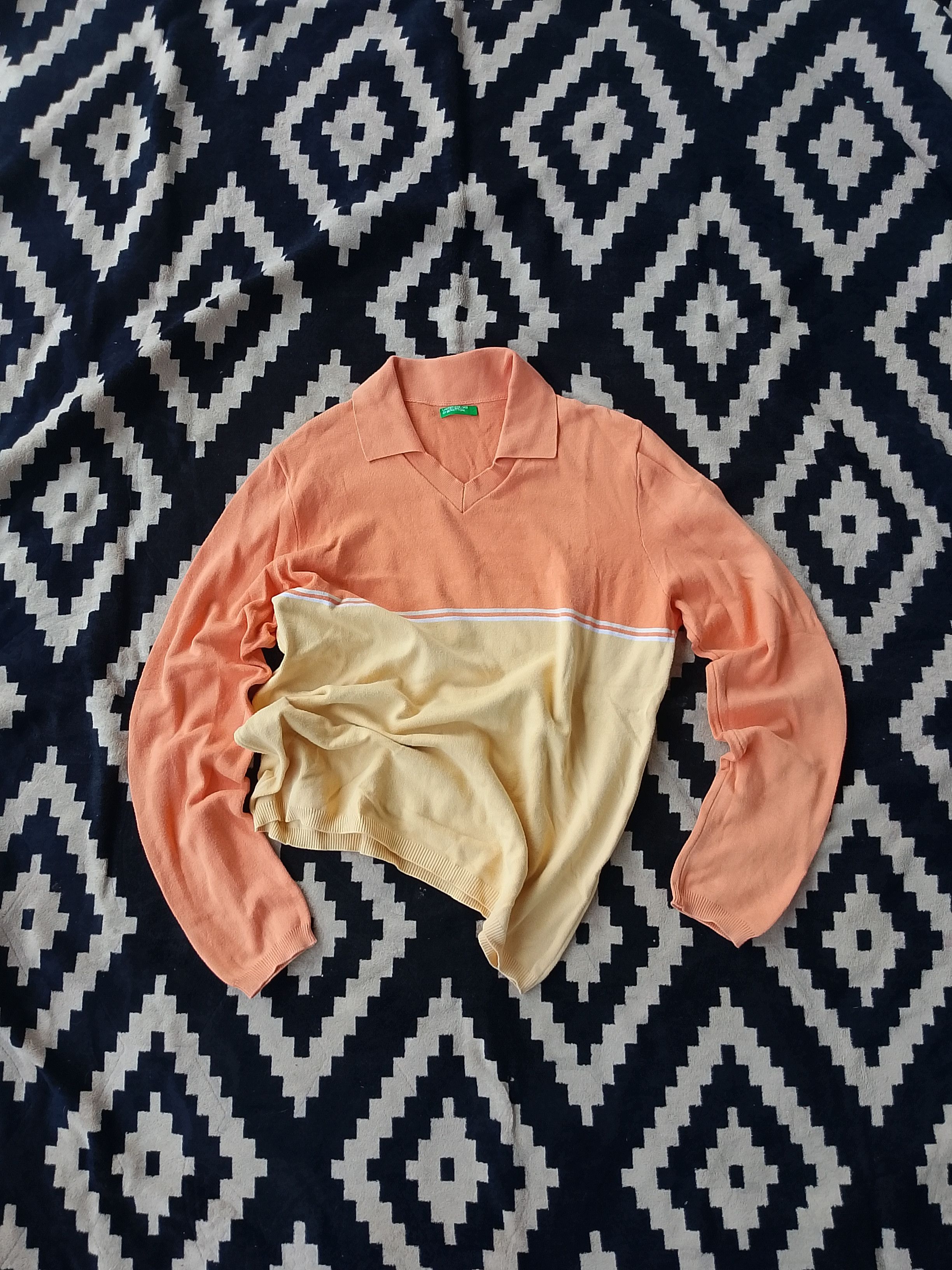 United Colors Of Benetton Vtg 90s Benetton Colorblock Knit Polo - Pastel Rugby Vibe Size US M / EU 48-50 / 2 - 1 Thumbnail