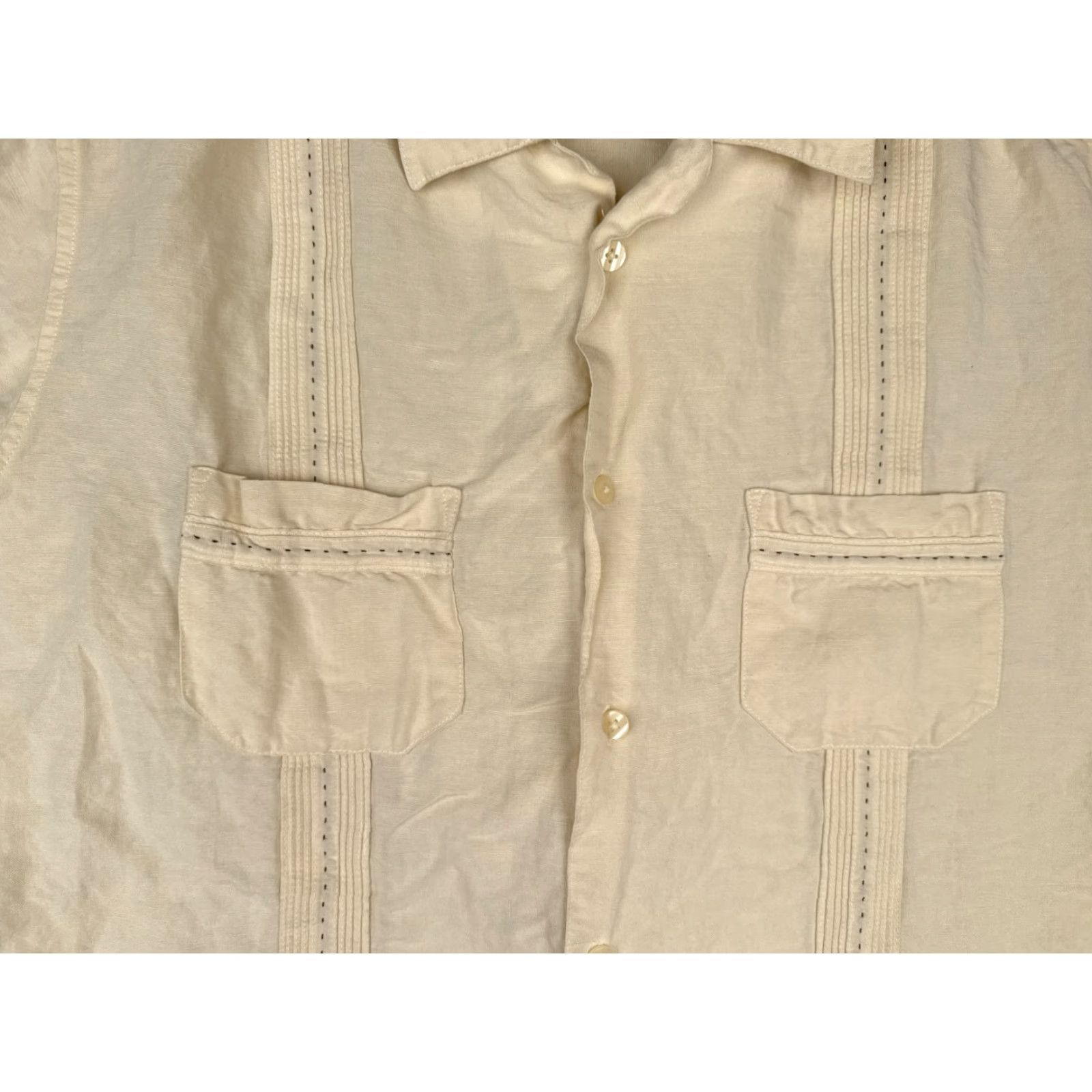 Vintage The Havanera Co Guayabera Shirt Men XL Yellow 4 Pocket Linen Blend Size US XL / EU 56 / 4 - 6 Thumbnail
