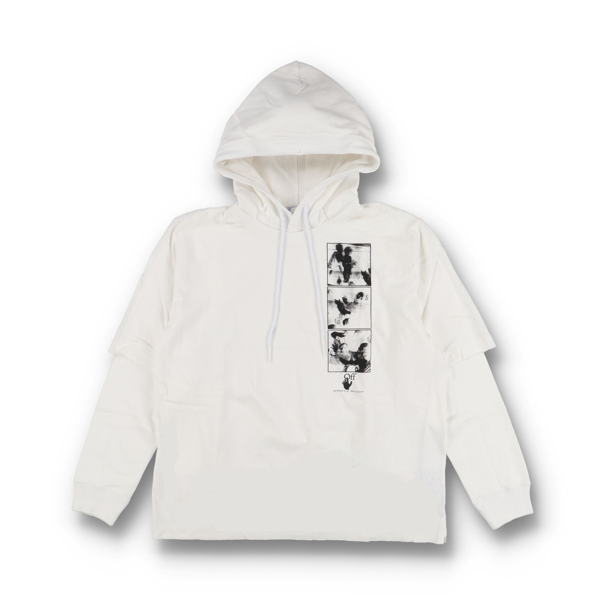 Off-White White B/W Caravaggio Painting Logo Layered Tee Hoodie Size US XXL / EU 58 / 5 - 1 Thumbnail
