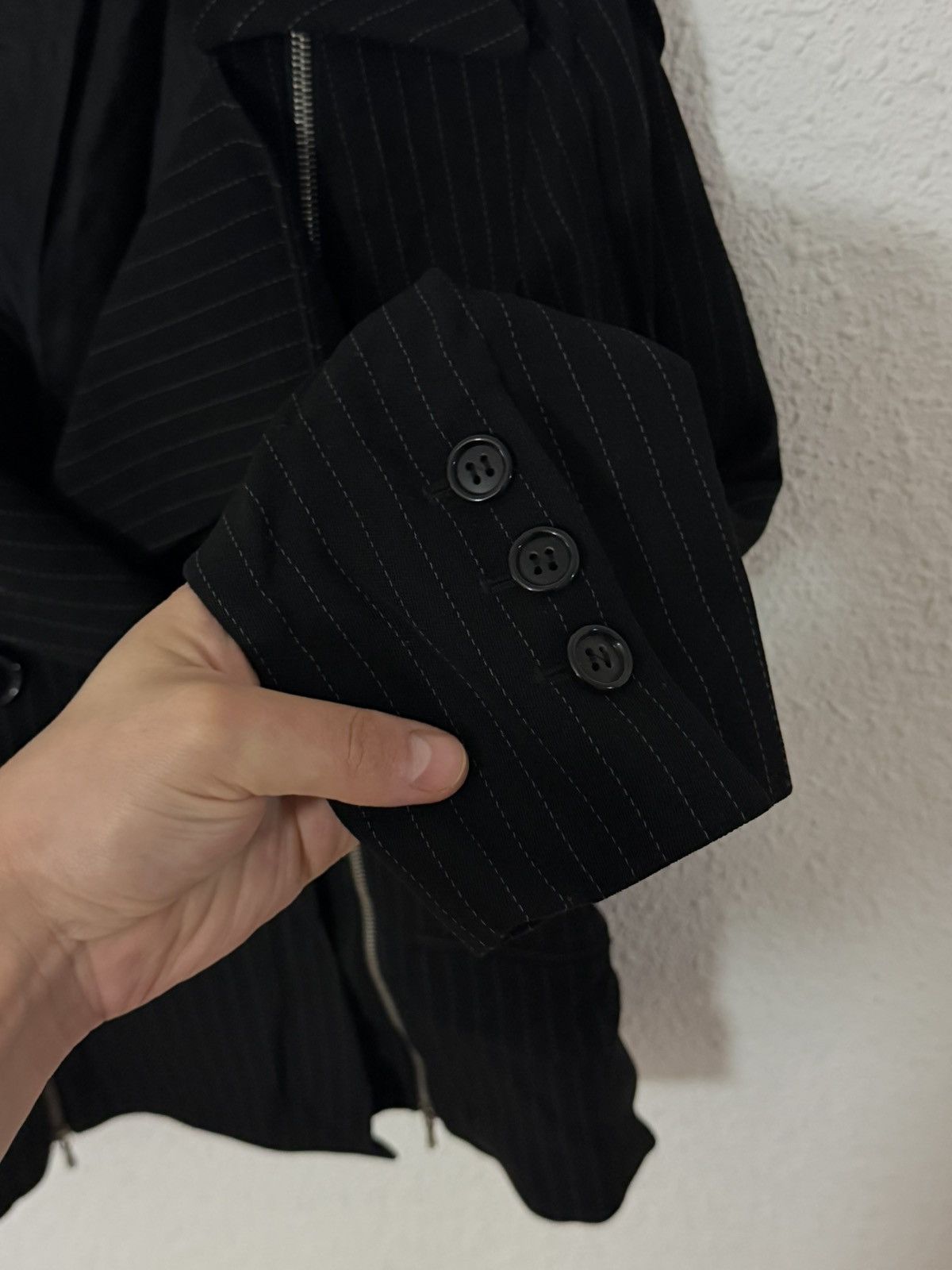 Other Vintage 90s Sophie Sitbon Paris Wool Pinstripe Zip Blazer Size M / US 6-8 / IT 42-44 - 11 Thumbnail