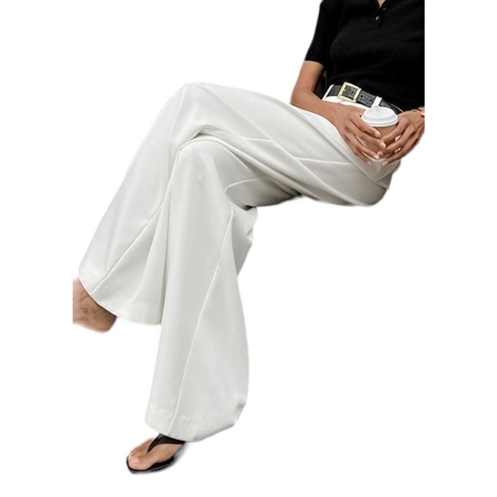 Other Commense White Wide Leg Pocketed High Waist Formal Pants Size 27" / US 4 / IT 40 - 2 Thumbnail