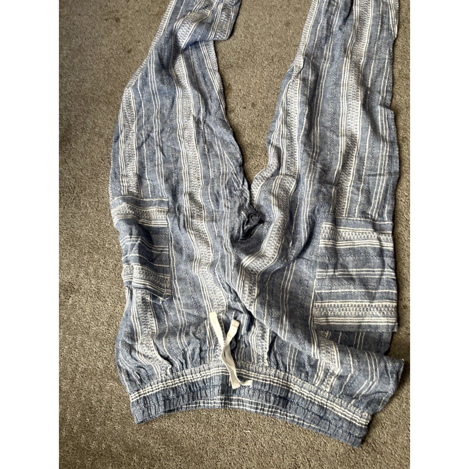 Vintage Indigo Rein High Rise Linen Blend Striped Joggers Blue White Juniors L Pants Women Casual Size 36" / US 14 / IT 50 - 2 Thumbnail