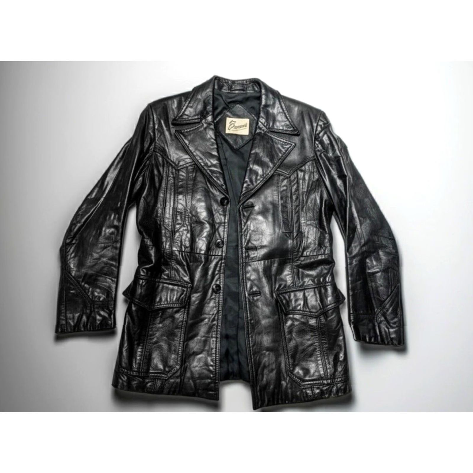 Vintage VINTAGE WESTERN LAMBSKIN Leather Coat S Men 36-38 Black Berman's Coat Cowboy 1970s Size US S / EU 44-46 / 1 - 2 Thumbnail