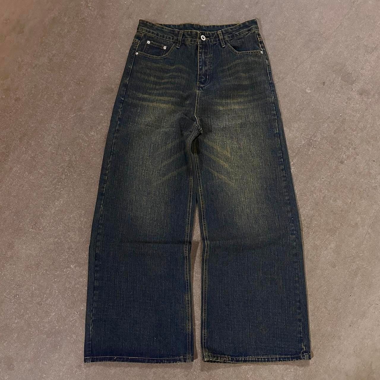 DARK NAVY WIDE LEG BAGGY DENIM WAIST 28 FLAT