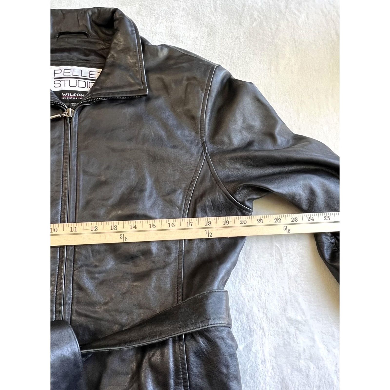 Vintage Pelle Studio Wilsons Leather Trench Coat Womens Large Black Belted Mid Length Size L / US 10 / IT 46 - 3 Thumbnail