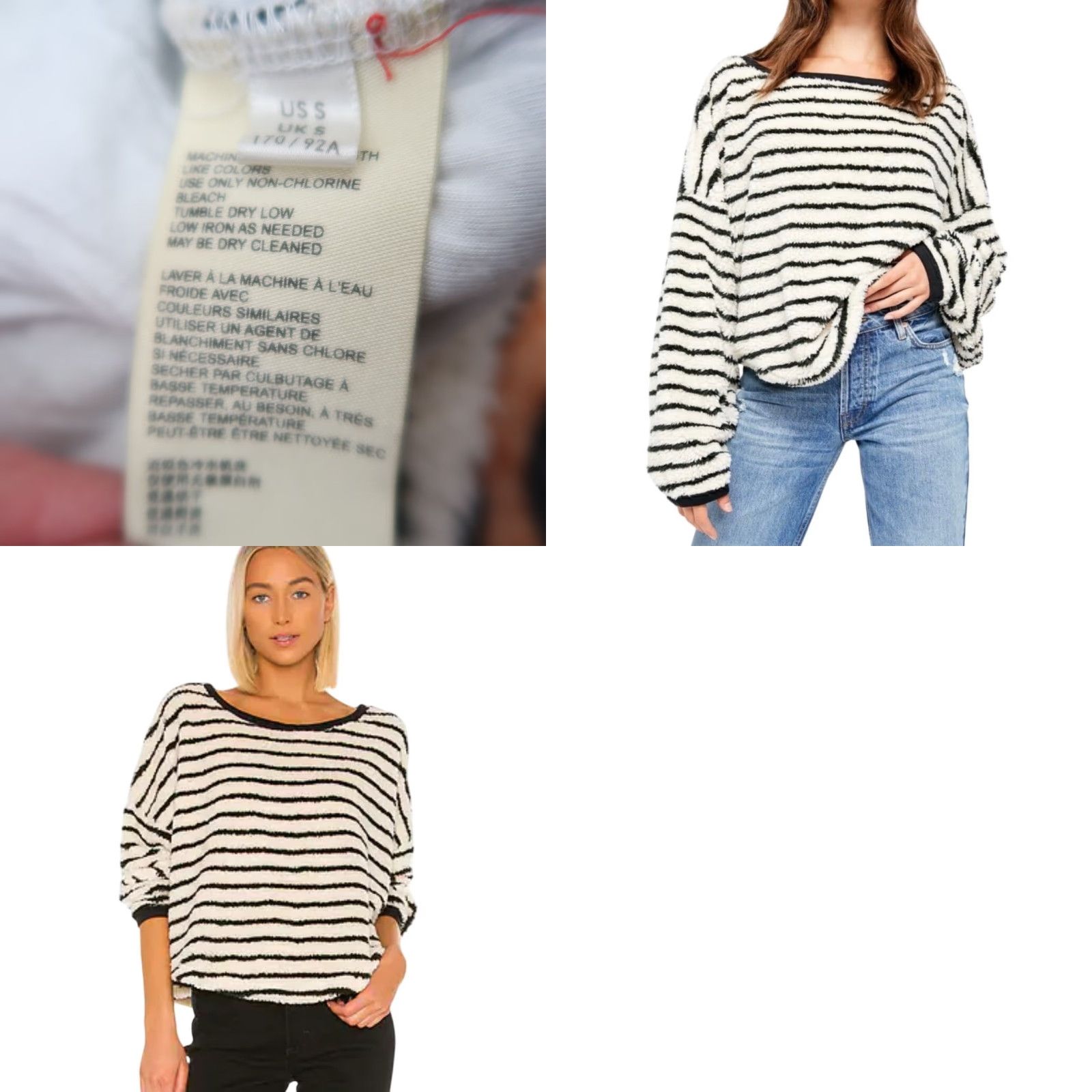 Free People Free People Sweater Shirt Women S Cream Striped Faux Sherpa Teddy Pullover Long Sleeve Knit Casual Size S / US 4 / IT 40 - 8 Thumbnail