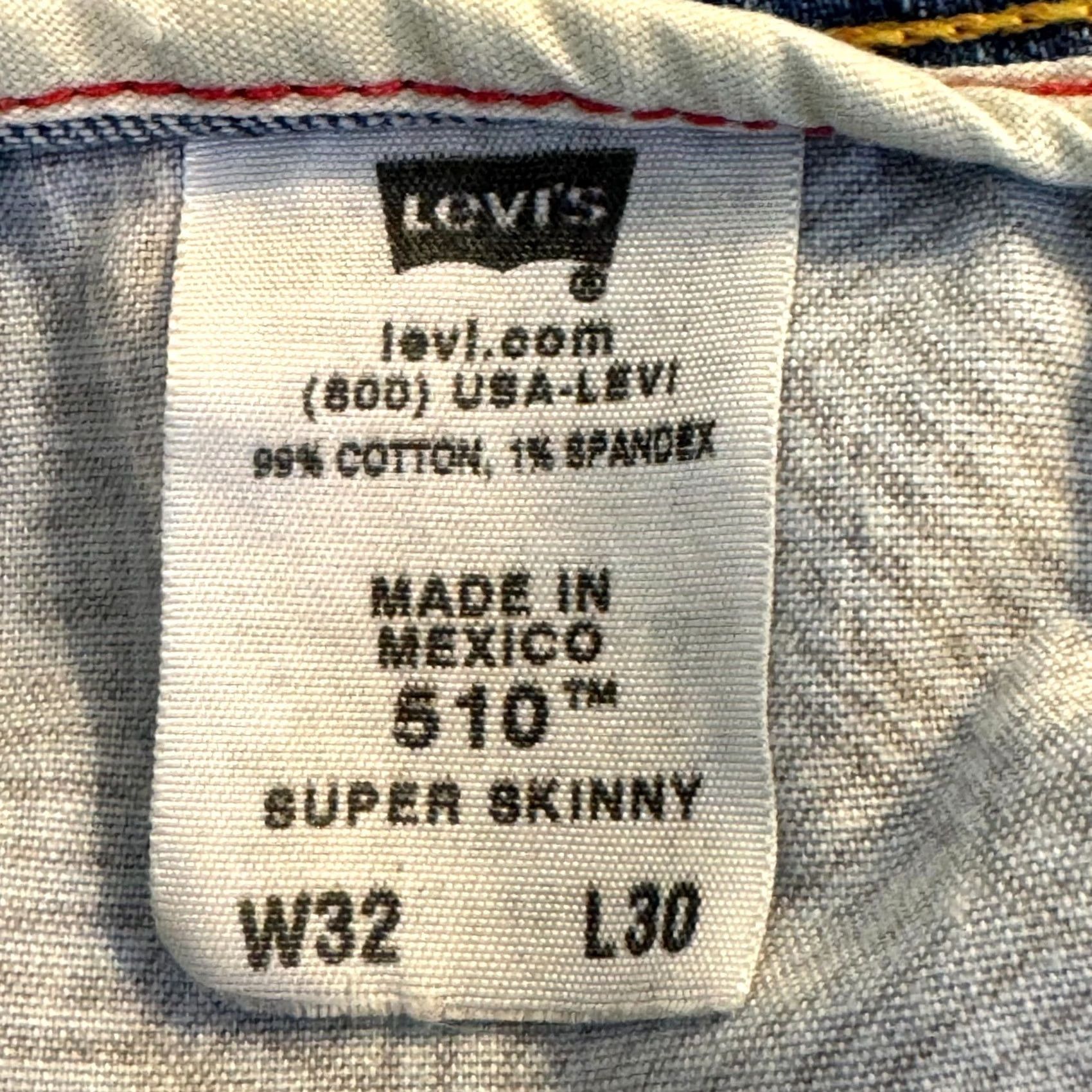 Levi's Levi’s 510 Jeans 32 x 30 Blue Denim Stretch Mid-Rise Super Skinny Leg Men Size US 32 / EU 48 - 5 Thumbnail
