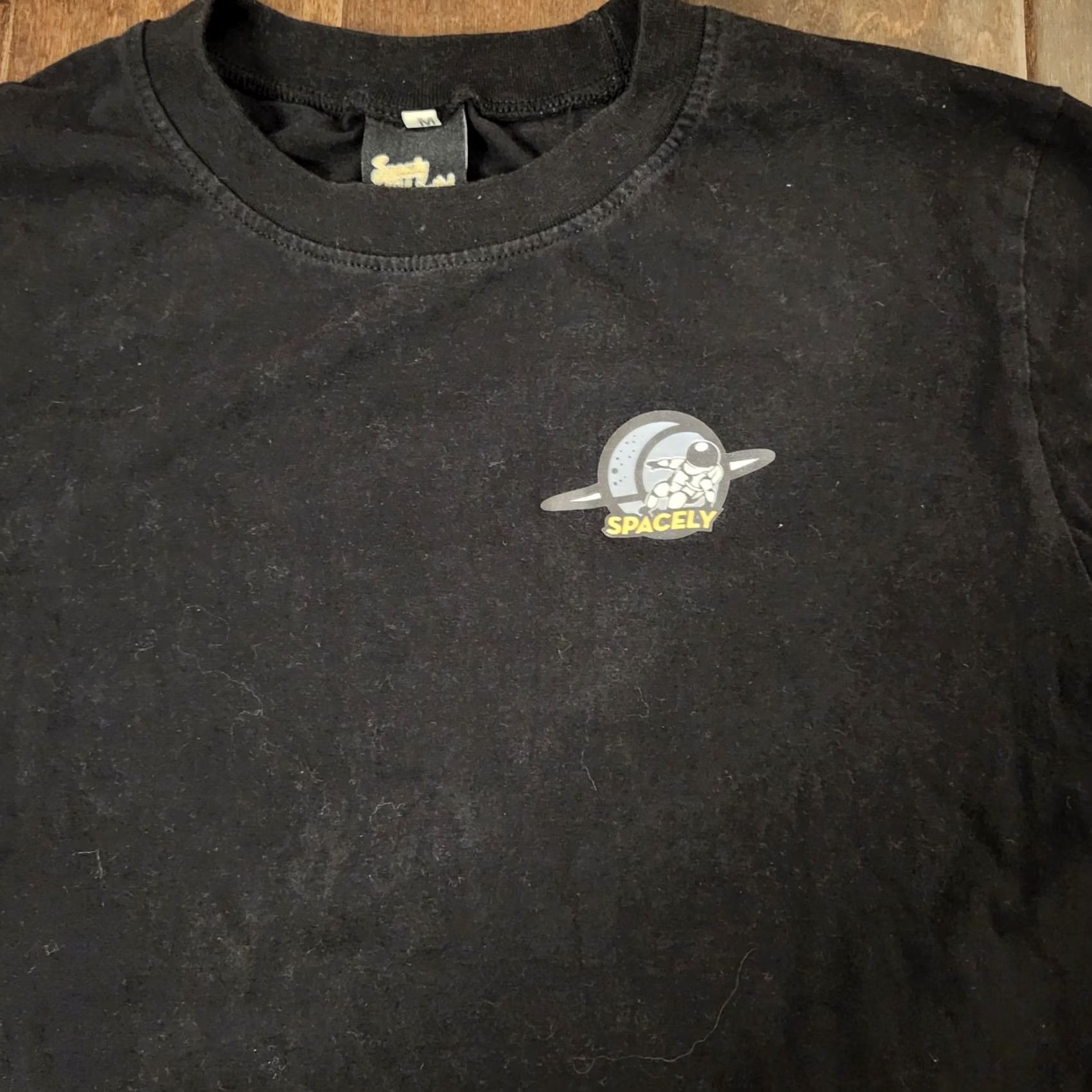 Vintage Spacely Unlimited T-Shirt Black Short Sleeve Size L Mens Space Pattern Stains Cleaning Needed Regular Cotton Shirt Size US L / EU 52-54 / 3 - 5 Thumbnail