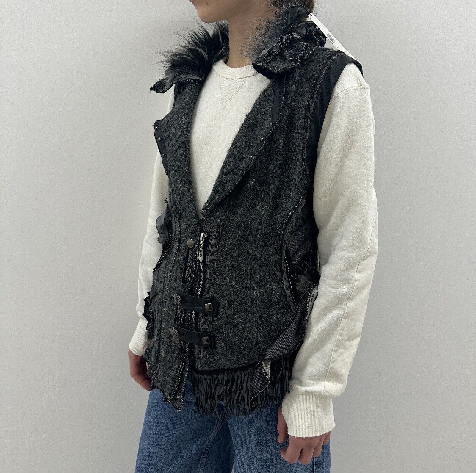 Vintage Juju Christine Knit y2k Vest Gilet Faux Fur Wool Steampunk Size L / US 10 / IT 46 - 2 Thumbnail
