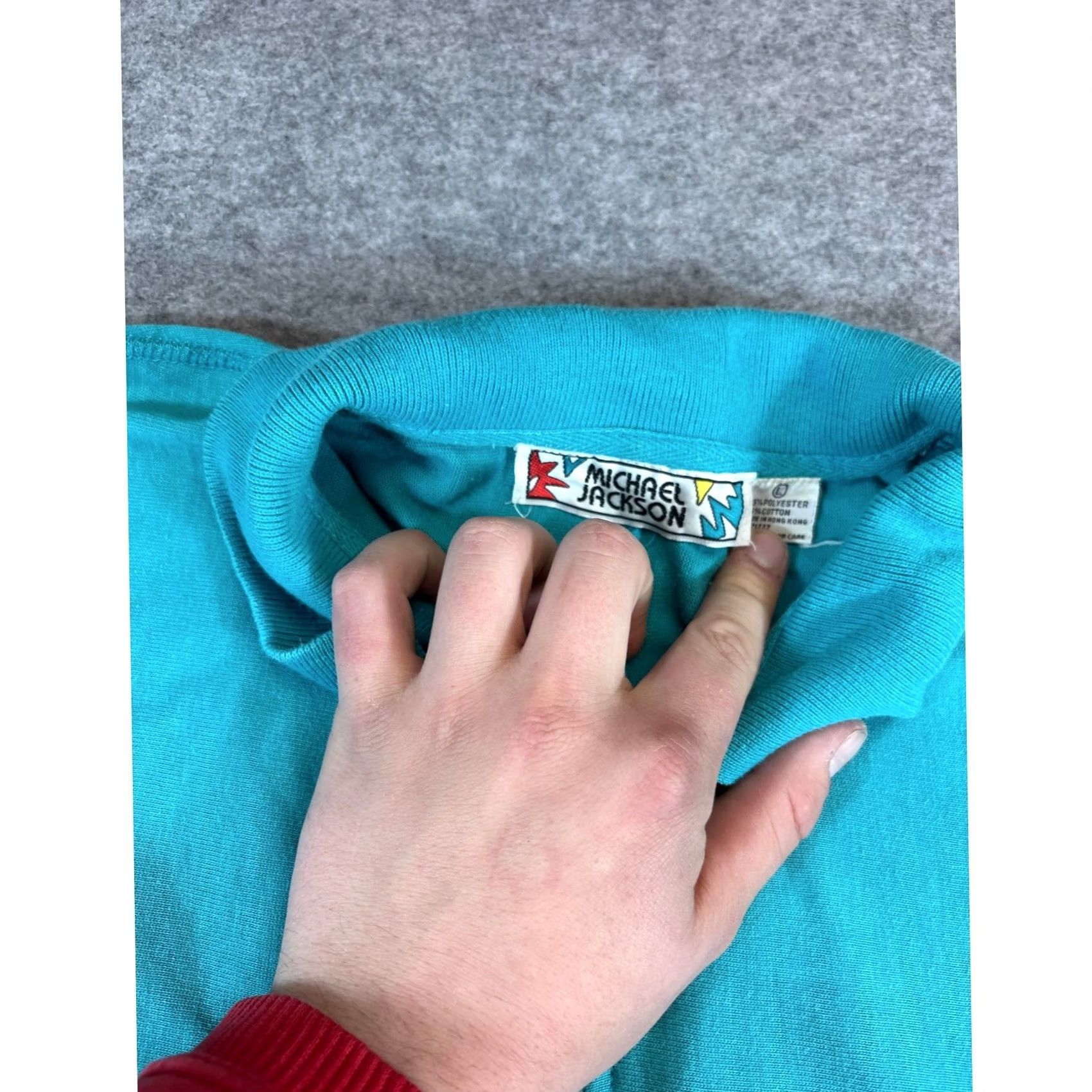 Vintage Michael Jackson Polo Shirt Mens Large Blue Long Sleeve Y2K Mj 1/4 Zip, Men's — image 6 of 6