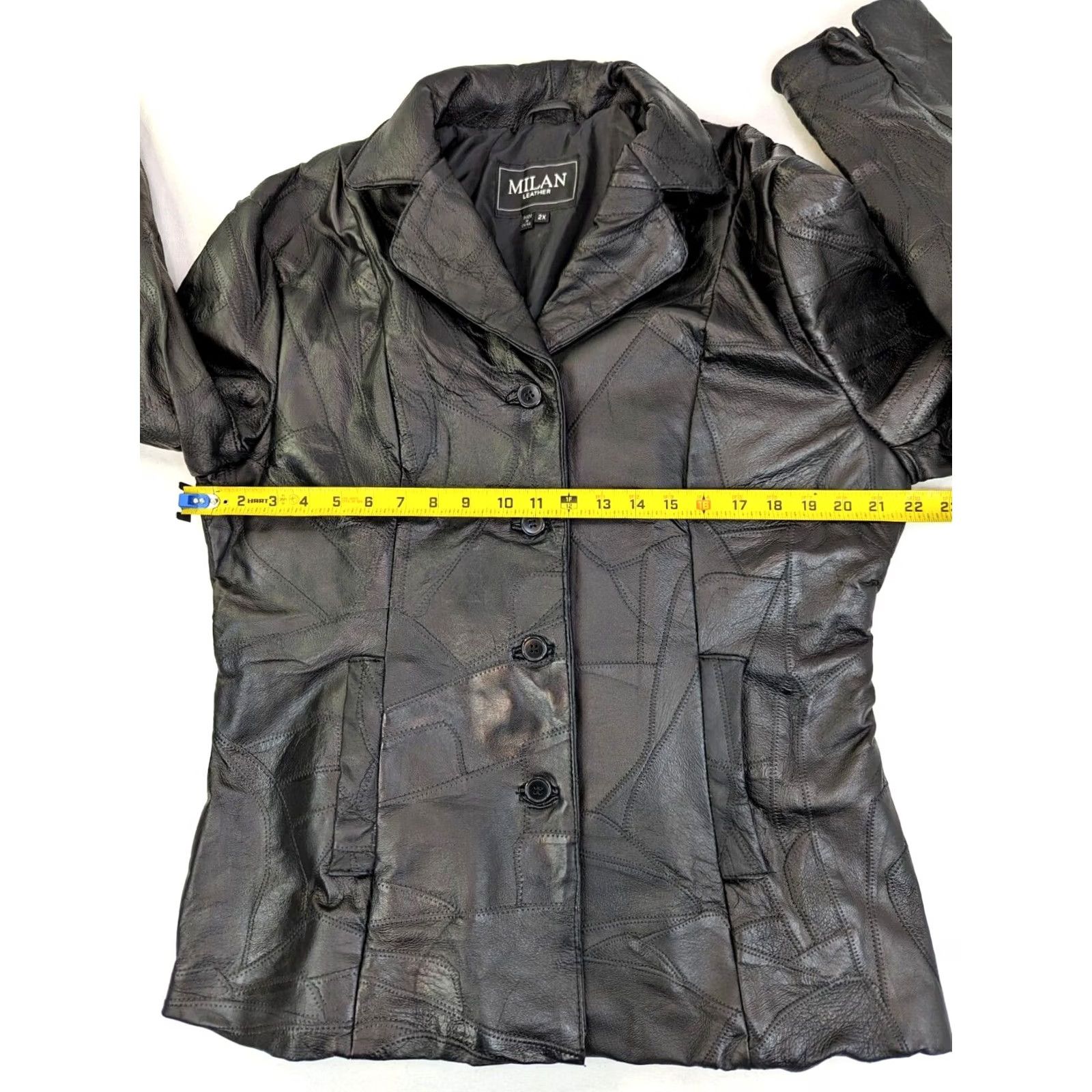 Vintage VINTAGE Milan Patchwork Leather Jacket Women 2XL Tooled Lined Button Brown Black Patchwork Retro Jacket Womens 2XL Size XXL / US 16-18 / IT 52-54 - 7 Thumbnail