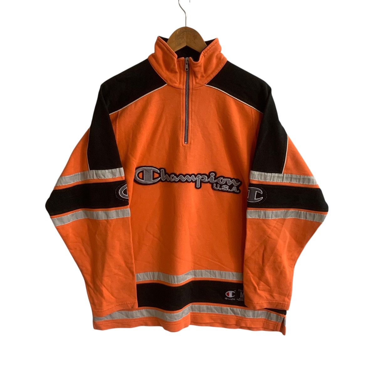 Rare Orange Sweatshirt Jumper Champion Big Logo Large