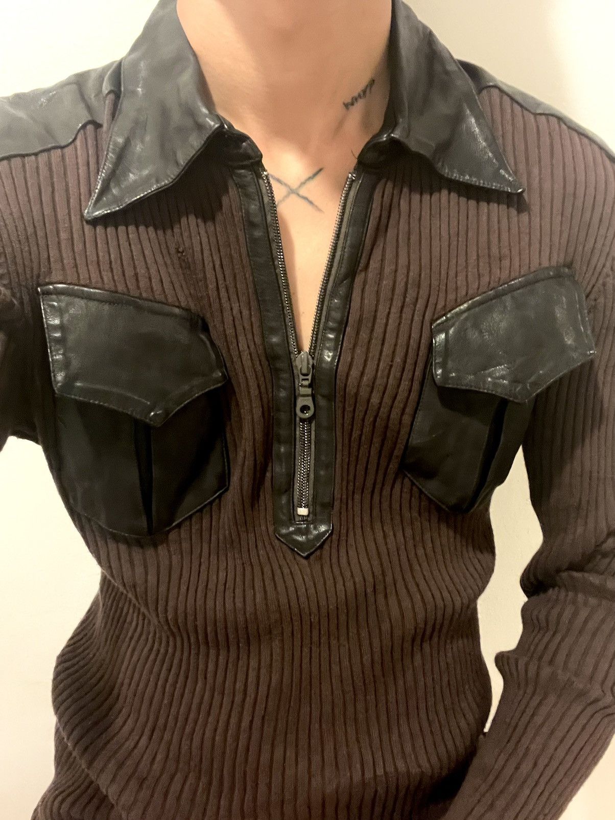 Morgan Homme KNIT x LEATHER HALF ZIPPER MORGAN HOMME LGB IF6WAS9 STYLE Size US M / EU 48-50 / 2 - 13 Thumbnail