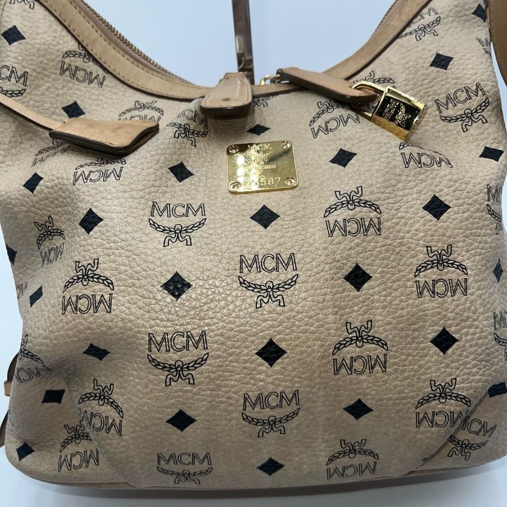 MCM MCM Visetos Hobo Bag Ivory Shoulder Bag Shopper Bag LogoPrin Size ONE SIZE - 2 Thumbnail