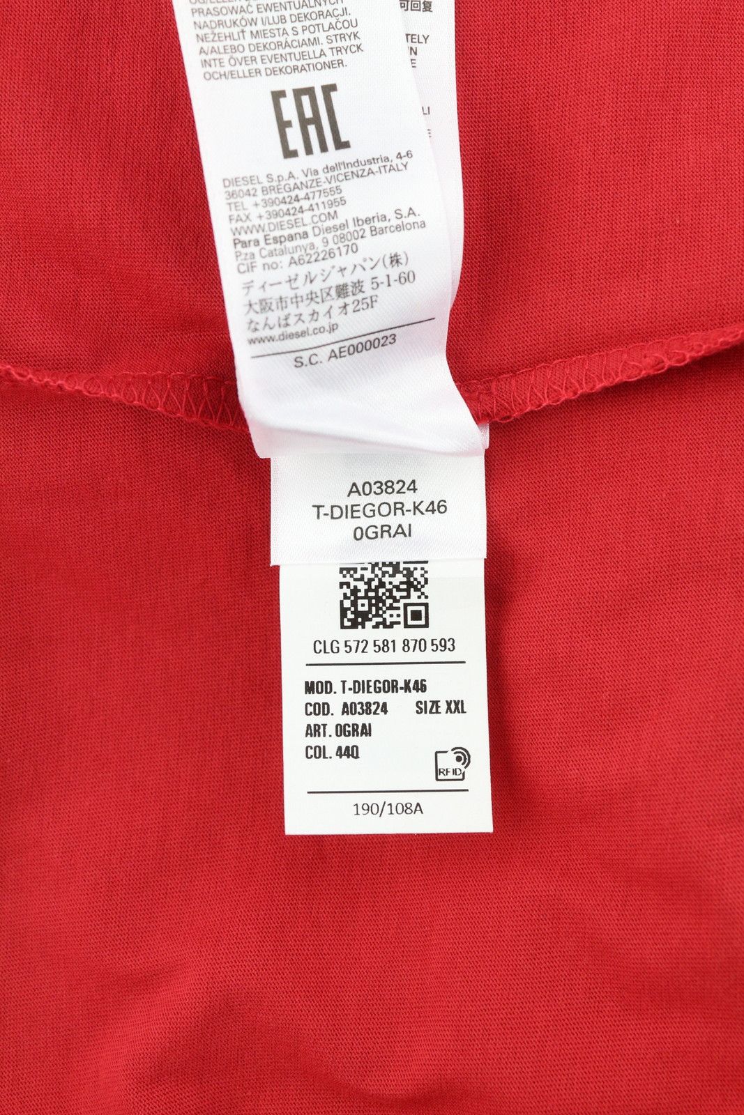 Diesel T-DIEGOR-K46 2XL Red Crew Front Logo T-Shirt 41179 Size US XXL / EU 58 / 5 - 9 Thumbnail