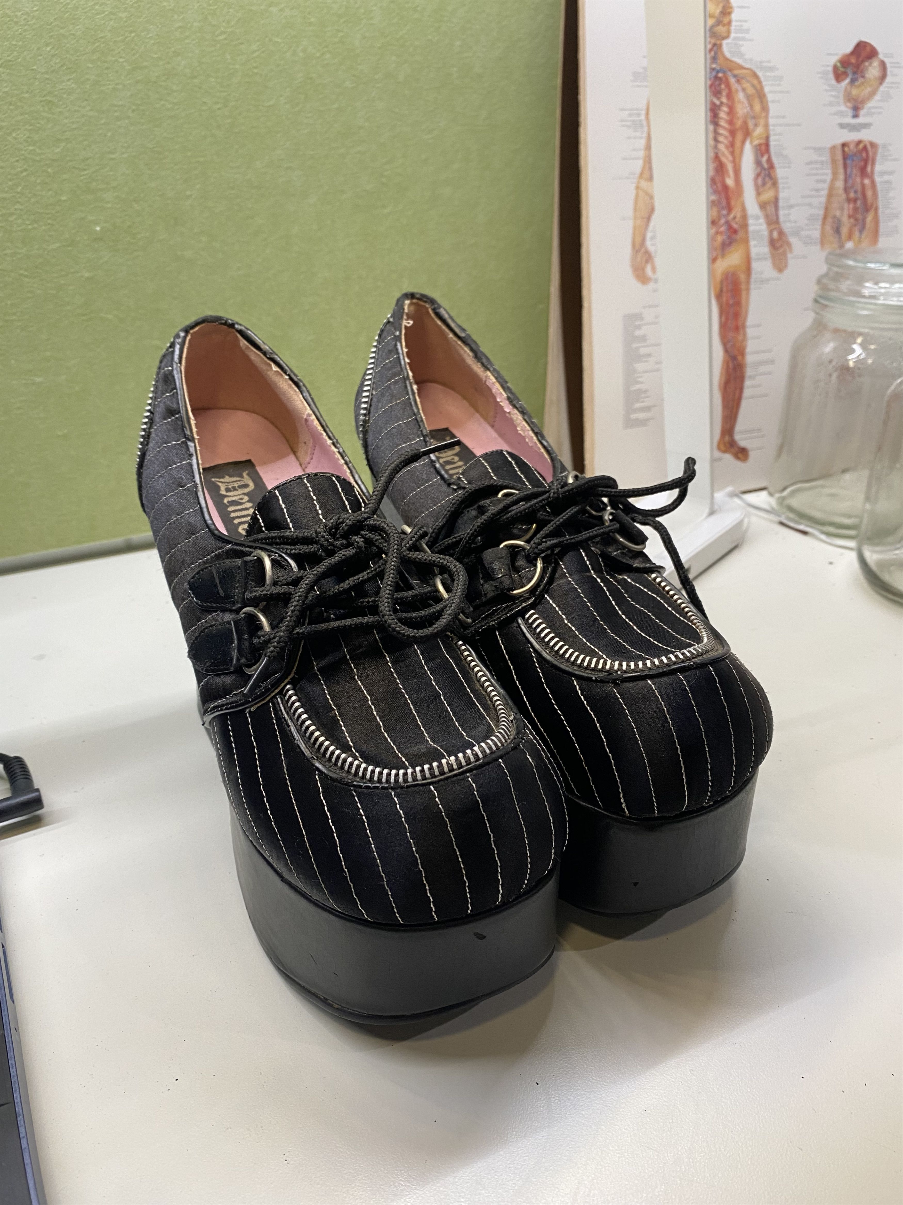 image of Demonia Cult Charade-12 Shoes in Black/White/Silver, Women's (Size 7)