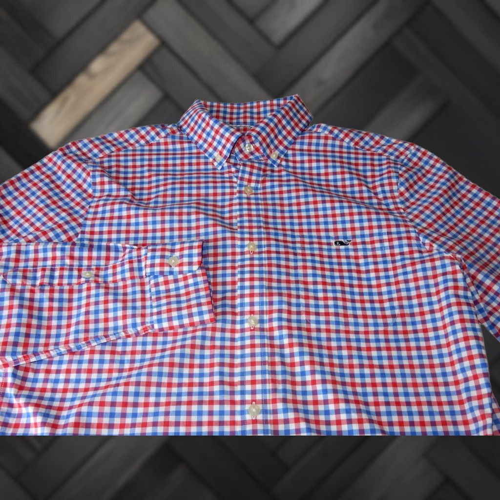 Vineyard Vines Vineyard Vines Men's Button Front Shirt Long Sleeve M Tucker Performance Red-White-Blue Nylon Shirt Mens Size US M / EU 48-50 / 2 - 1 Thumbnail