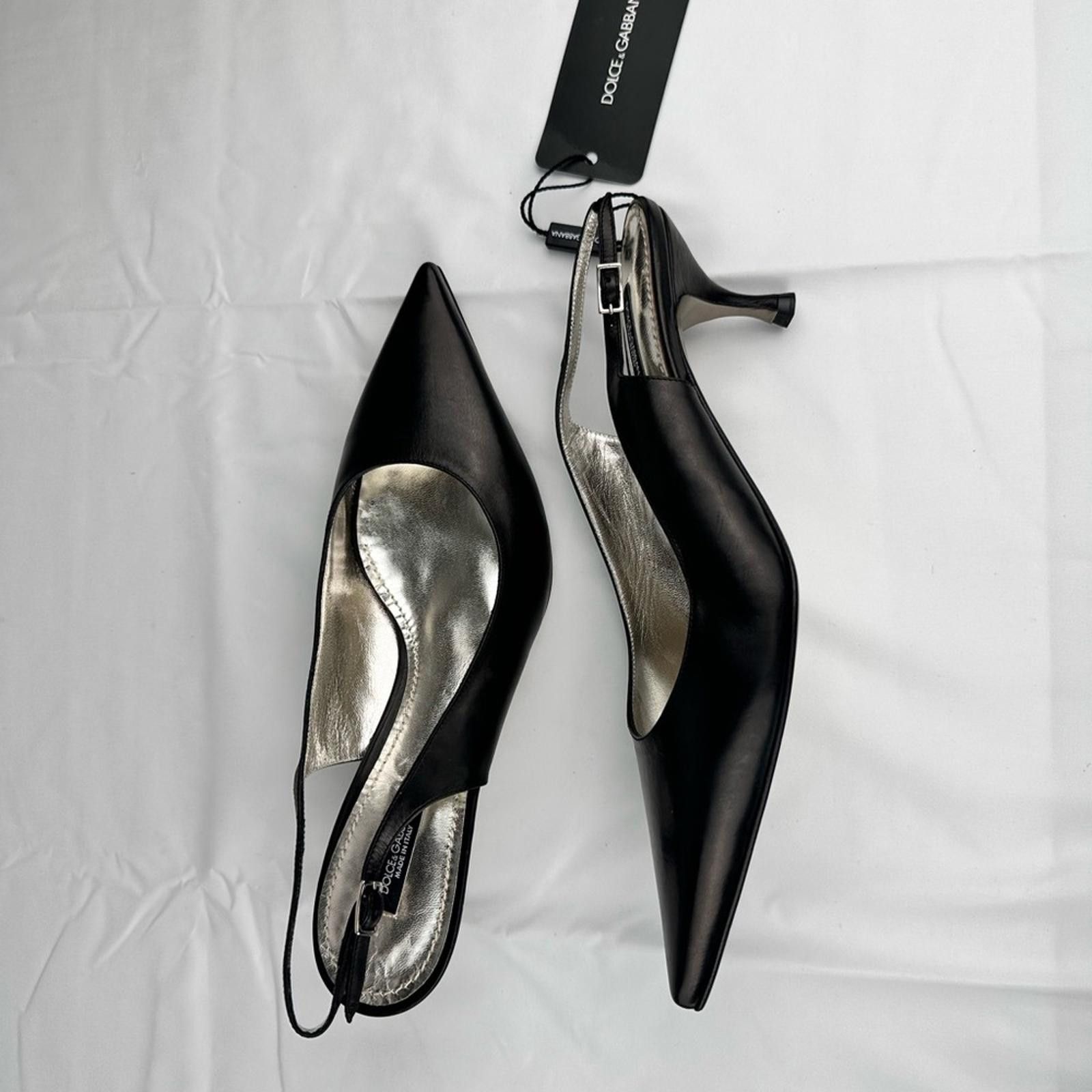Dolce & Gabbana Vero Cuoio Black Leather Slingback Pumps New EU 39.5 Size US 9 / IT 39 - 9 Thumbnail