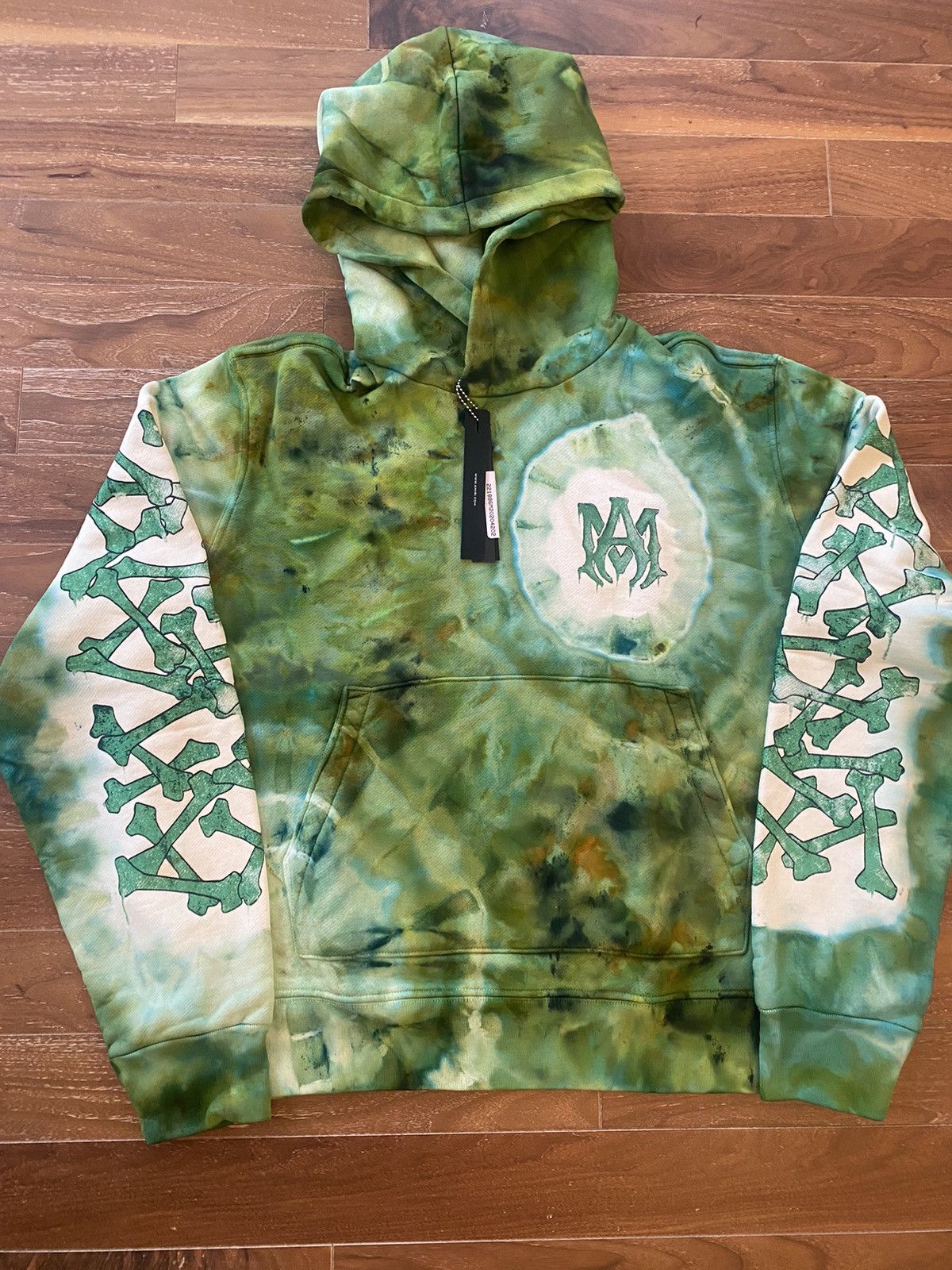 image of Amiri Tie-Dye Bones Hoodie M in Green, Men's (Size Medium)