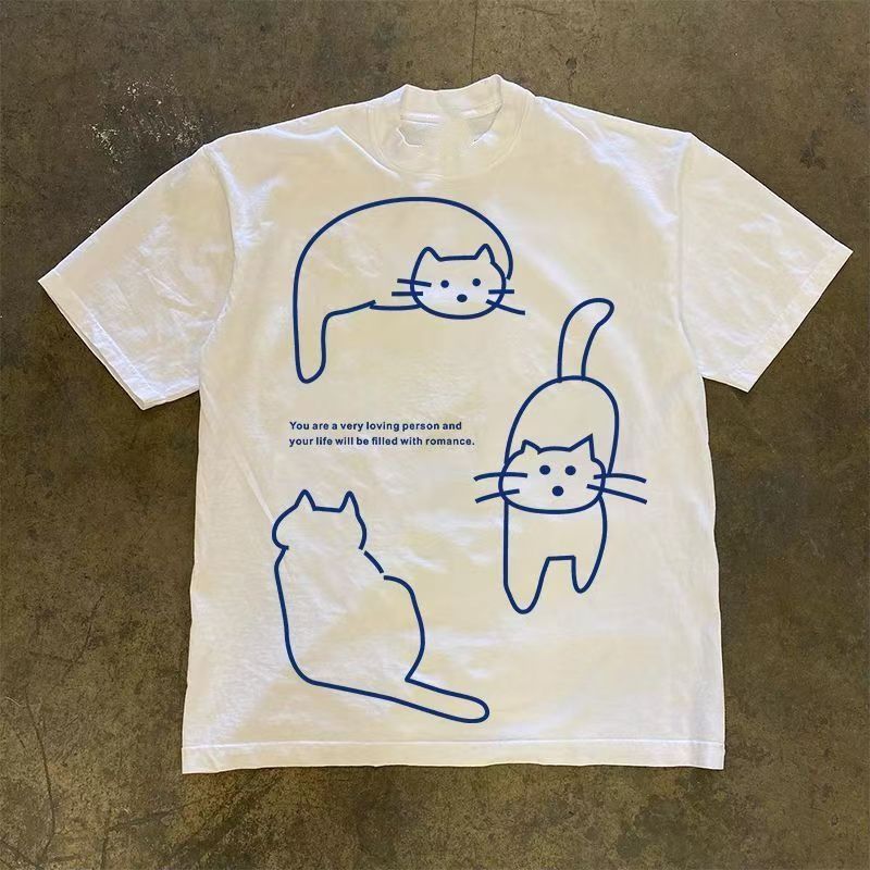 Japanese Brand White casual retro cartoon cat print t-shirt Size US M / EU 48-50 / 2 - 1 Thumbnail