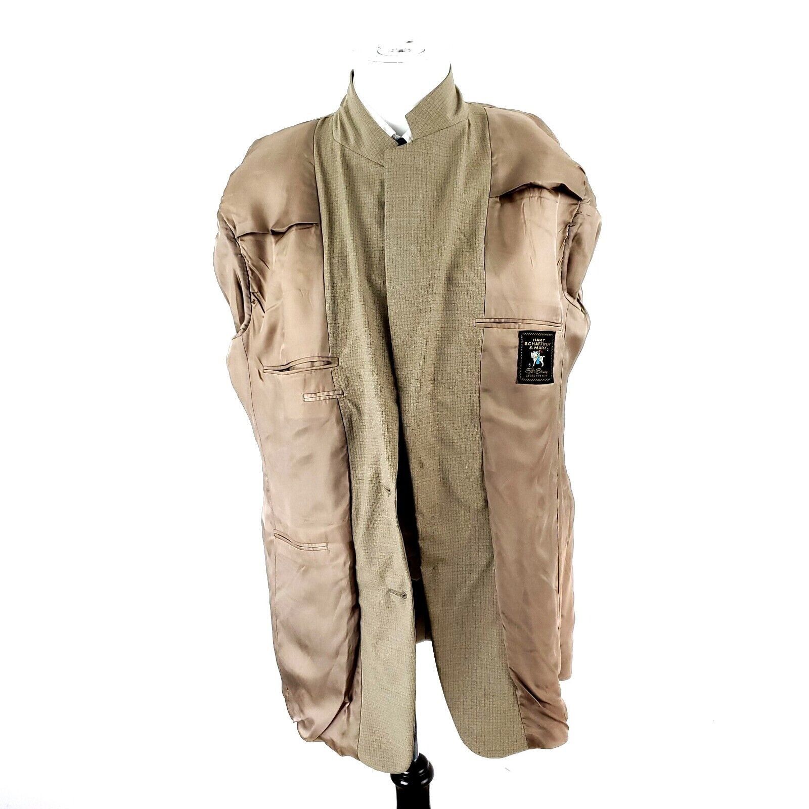 Hart Schaffner Marx Hart Schaffner Marx Wool 2 Button Blazer 42L Beige Windowpan Size 42L - 9 Thumbnail