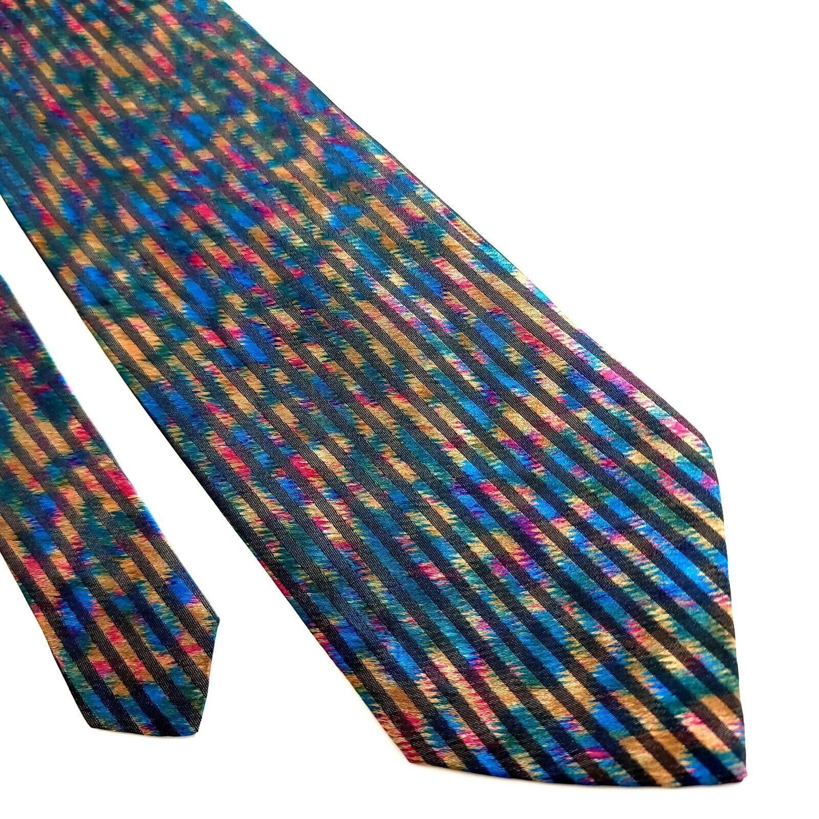 Bachrach Bachrach Woven Multi-Colored Striped Short Wide Silk Tie Size ONE SIZE - 1 Thumbnail