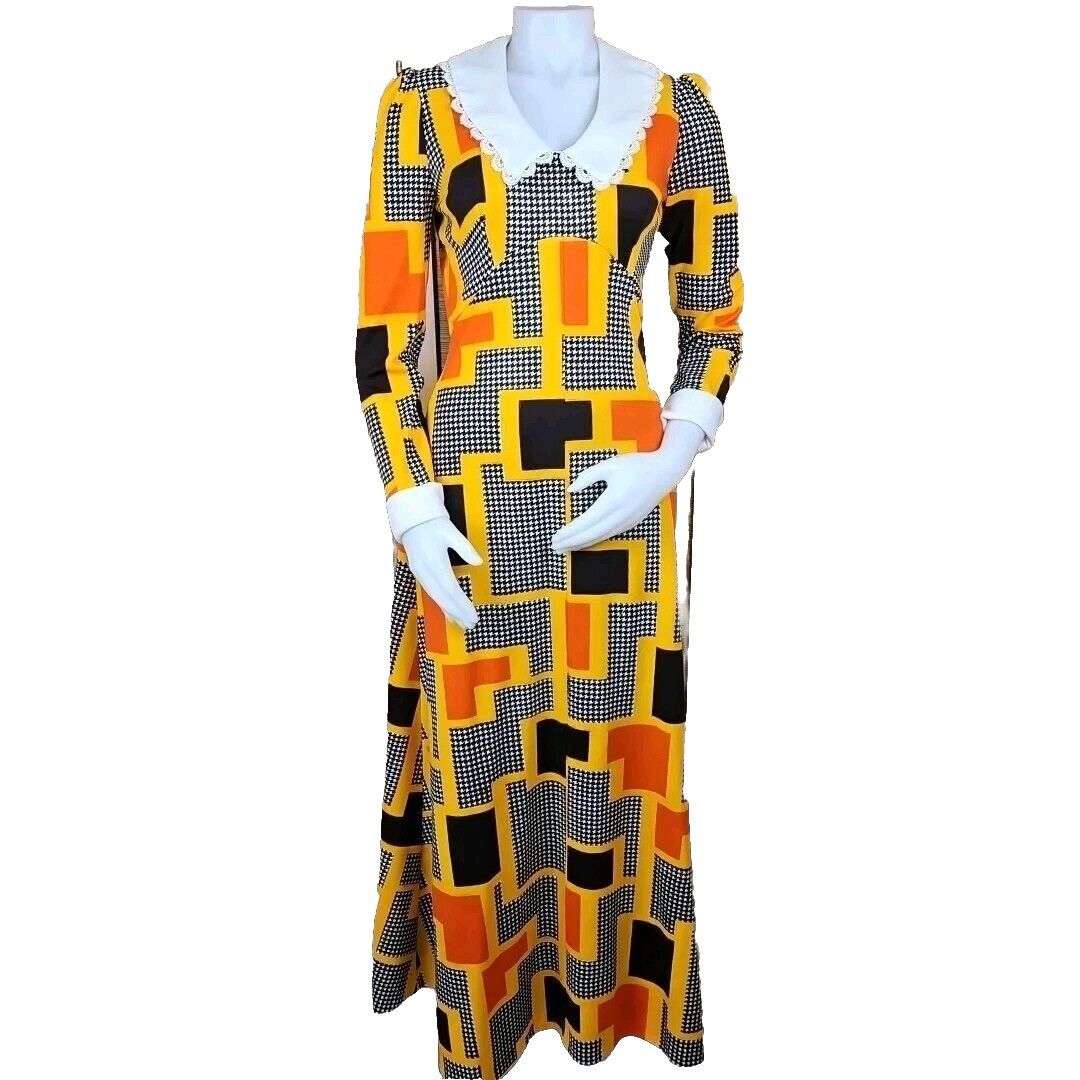 Vintage Vintage Psychedelic Dress Womens 12 Flashy Orange Yellow Geo Size S / US 4 / IT 40 - 2 Thumbnail