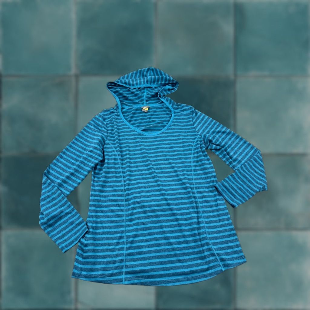 Eddie Bauer Eddie Bauer Shirt Womens Large Blue Stripe Activewear Hooded Pullover Top Size L / US 10 / IT 46 - 1 Thumbnail