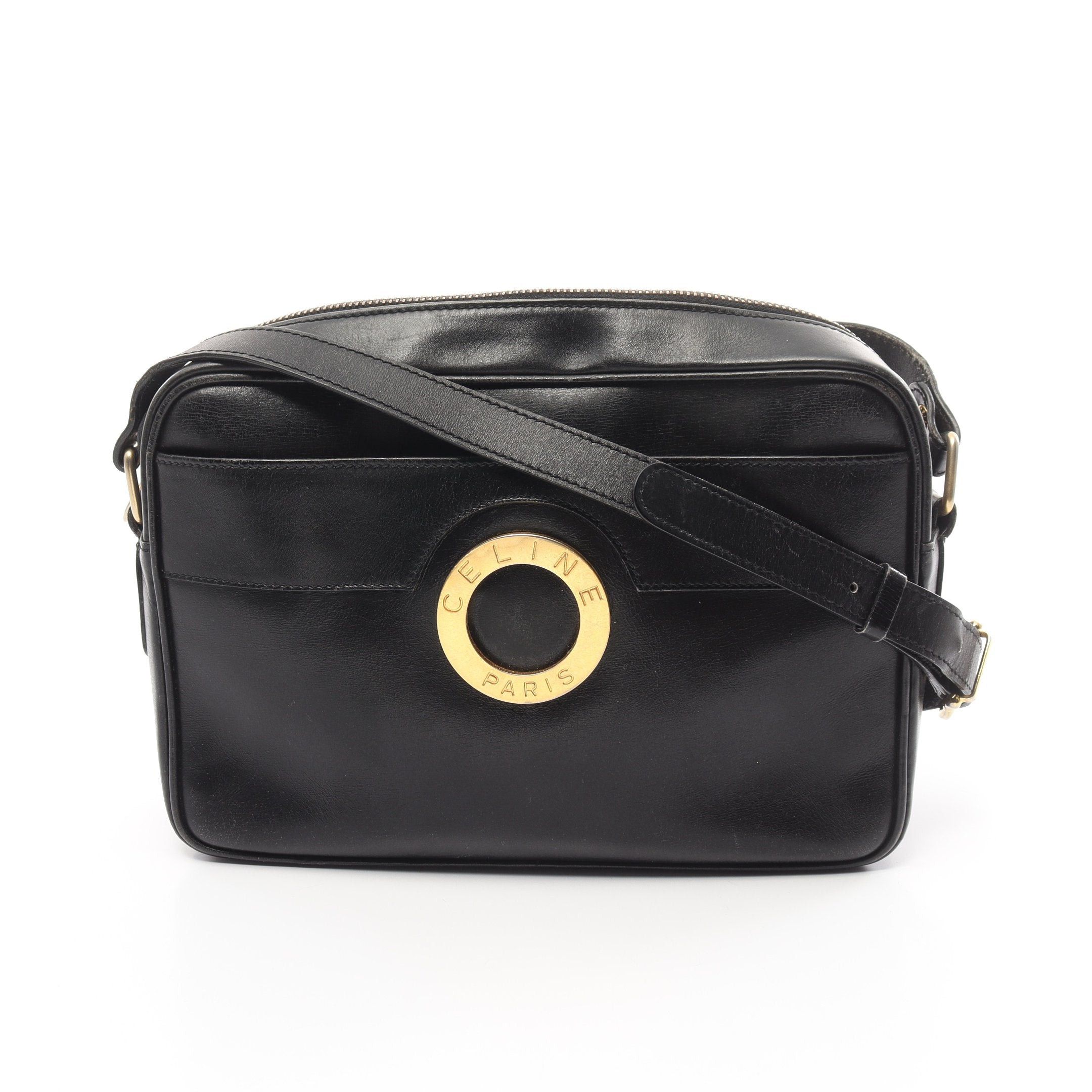 image of Celine Circle Logo Shoulder Bag Leather Black, Women's
