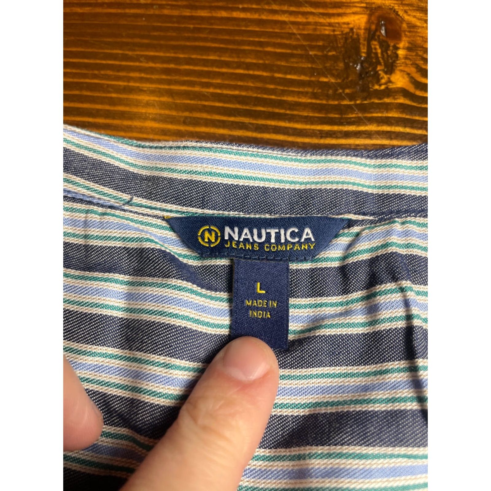 Nautica Nautica Jean Co. Wrap Blouse Shirt Womens Large Blue Green Striped 3/4 Sleeve Tie Hem Vintage No (adjust if vintage) Size L / US 10 / IT 46 - 5 Thumbnail